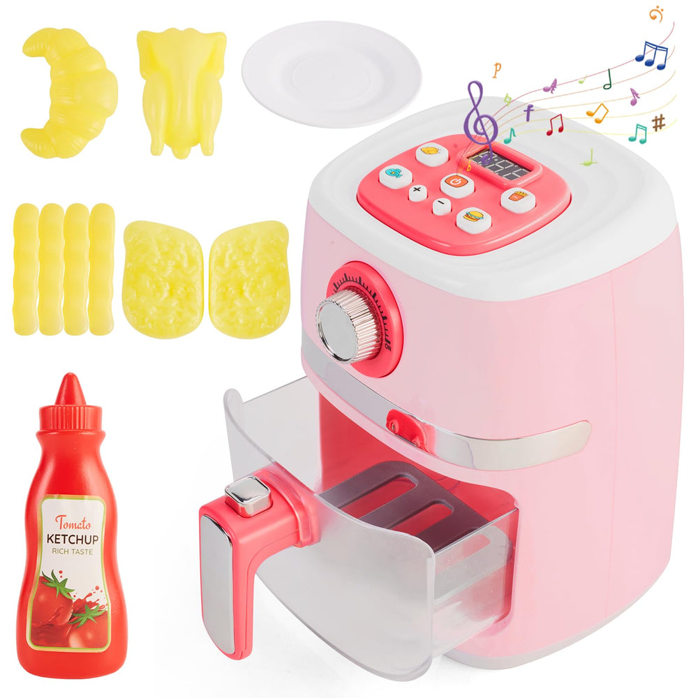 ACROFEK play kitchen air fryer pink with realistic sound and lighting for imaginative cooking