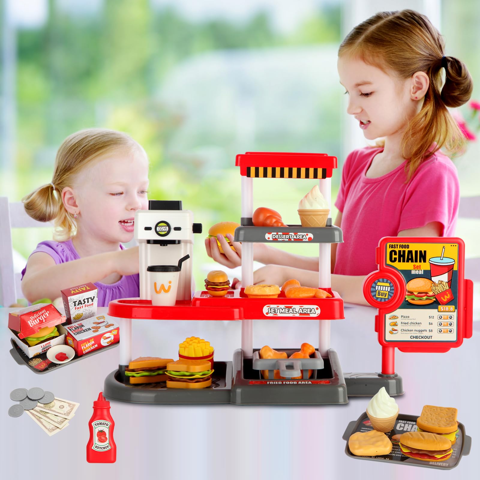ACROFEK pretend play food play money enables early math and budgeting play.