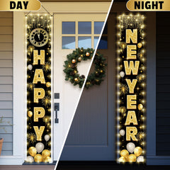 Actilize Happy New Year banner 72x12 right view highlights black and gold decor.