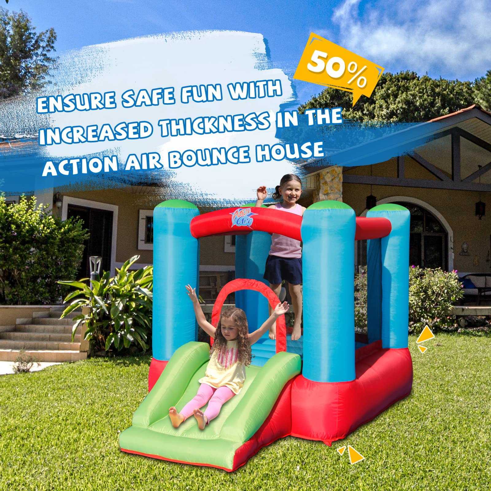 Action Air bounce house inflates in minutes with included blower