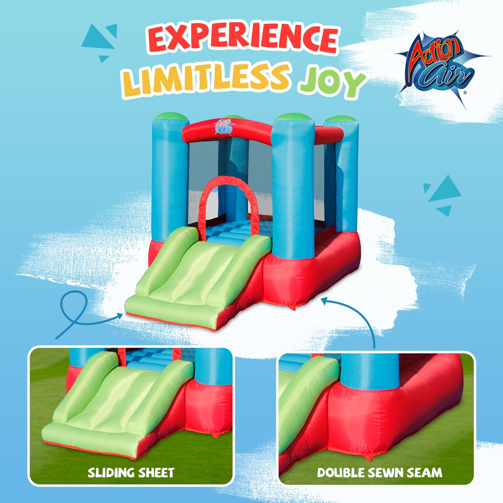 Action Air inflatable bounce house with side slide for added fun