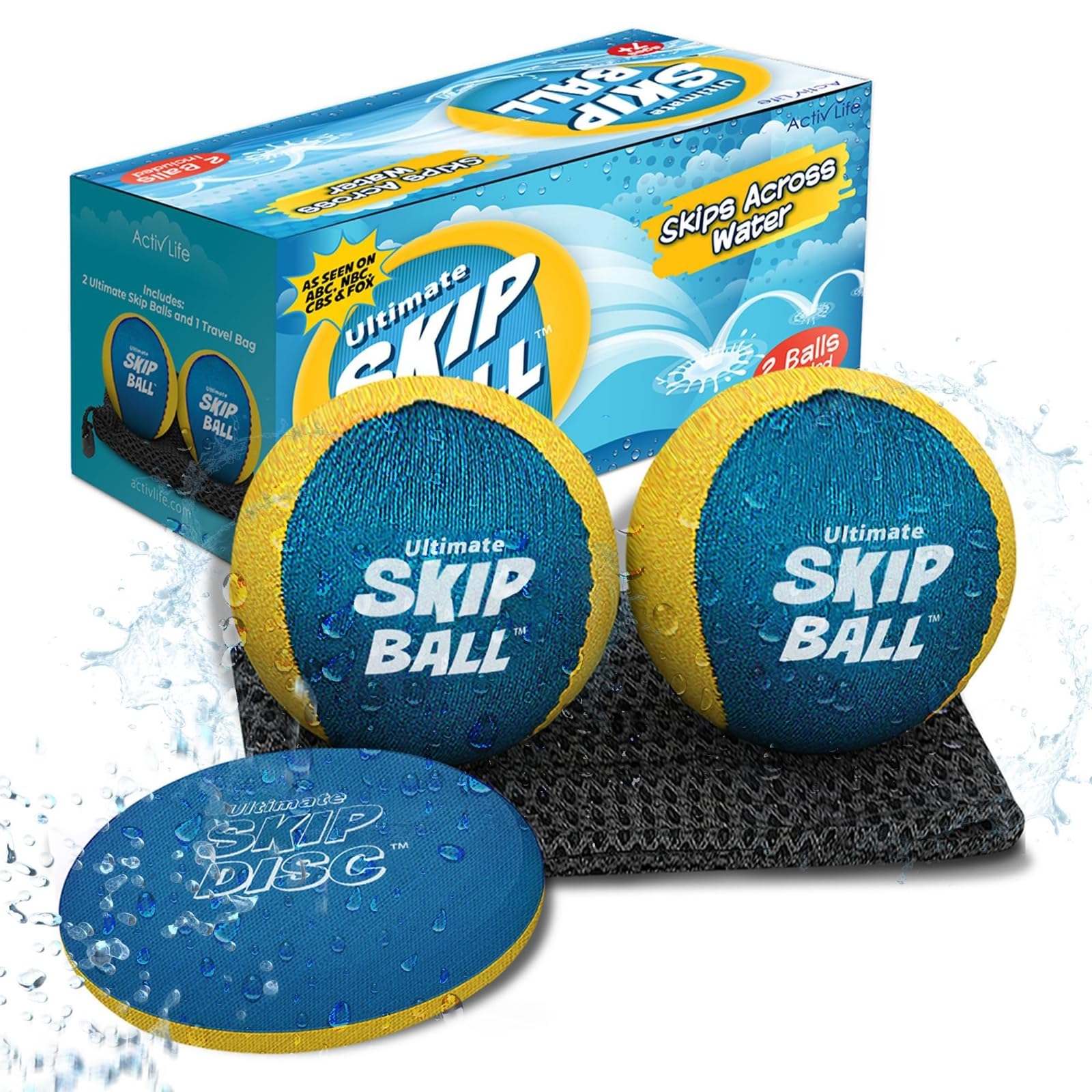 Activ Life Ultimate Skip Ball beach shot shows family fun by the shore for sunny days.