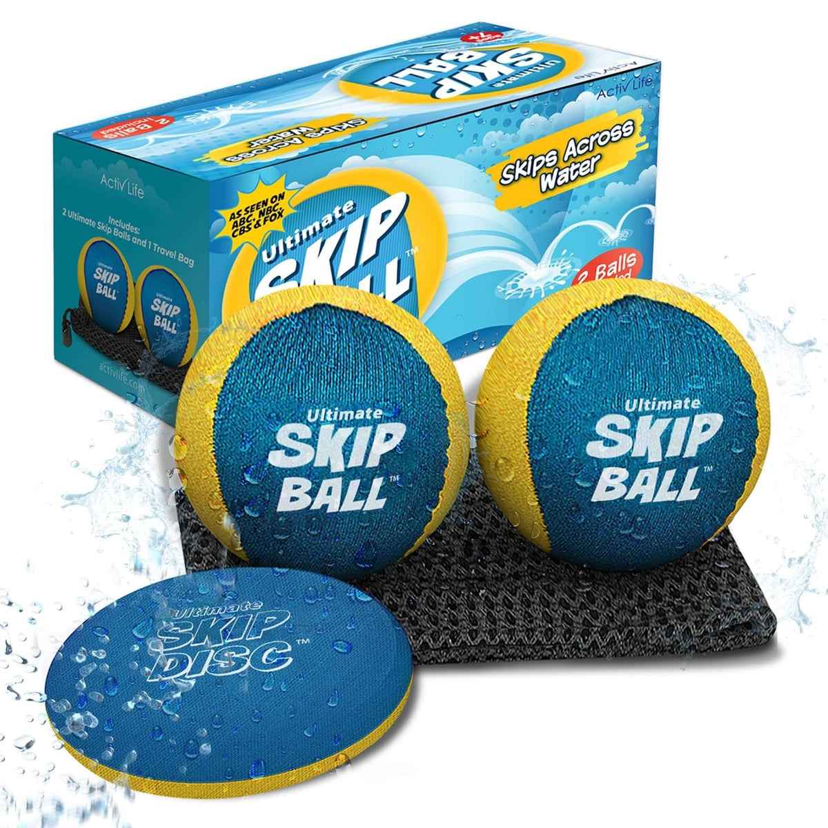 Activ Life Ultimate Skip Ball beach shot shows family fun by the shore for sunny days.