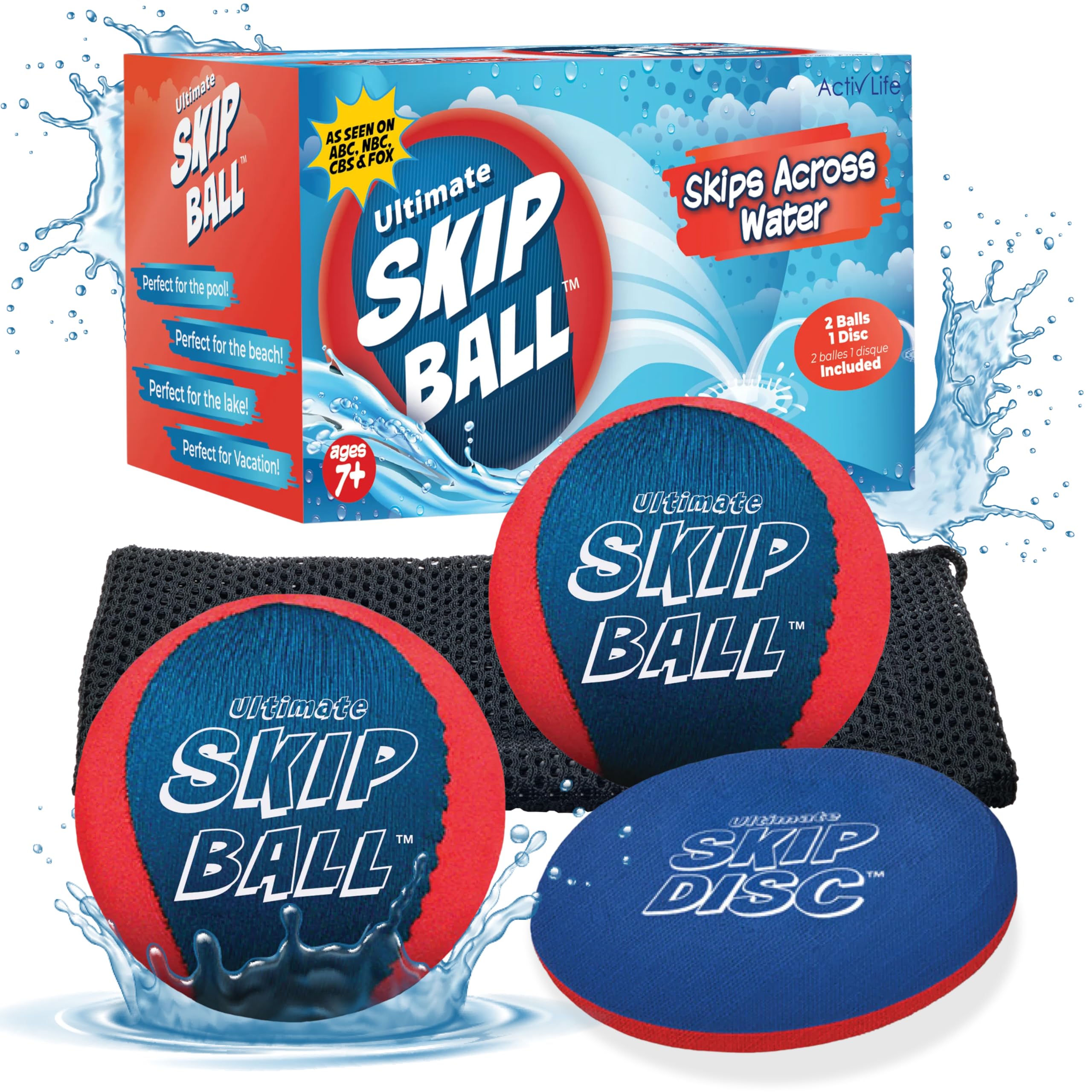 Activ Life Ultimate Skip Ball on the beach in red and blue for durable water play