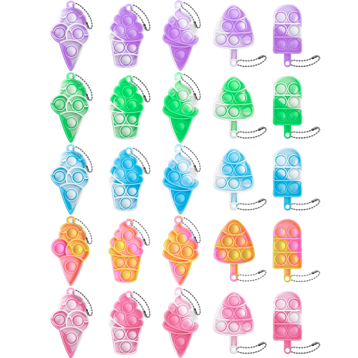 Adatos 25Pcs mini ice cream pop keychain, portable sensory toy for focus on the go.