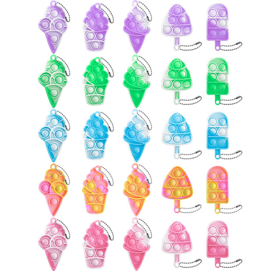 Adatos 25Pcs mini ice cream pop keychain, portable sensory toy for focus on the go.