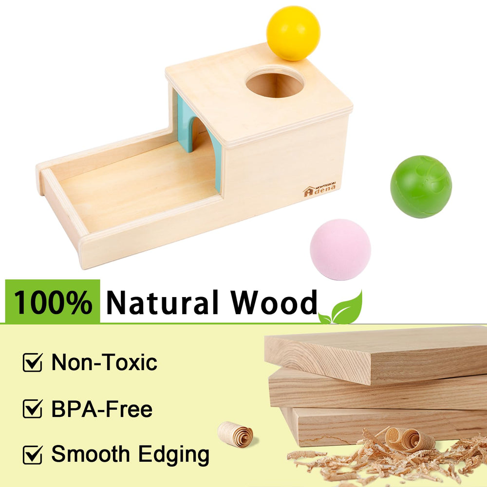 A close-up of the Adena Montessori box and tray for easy insertion practice.