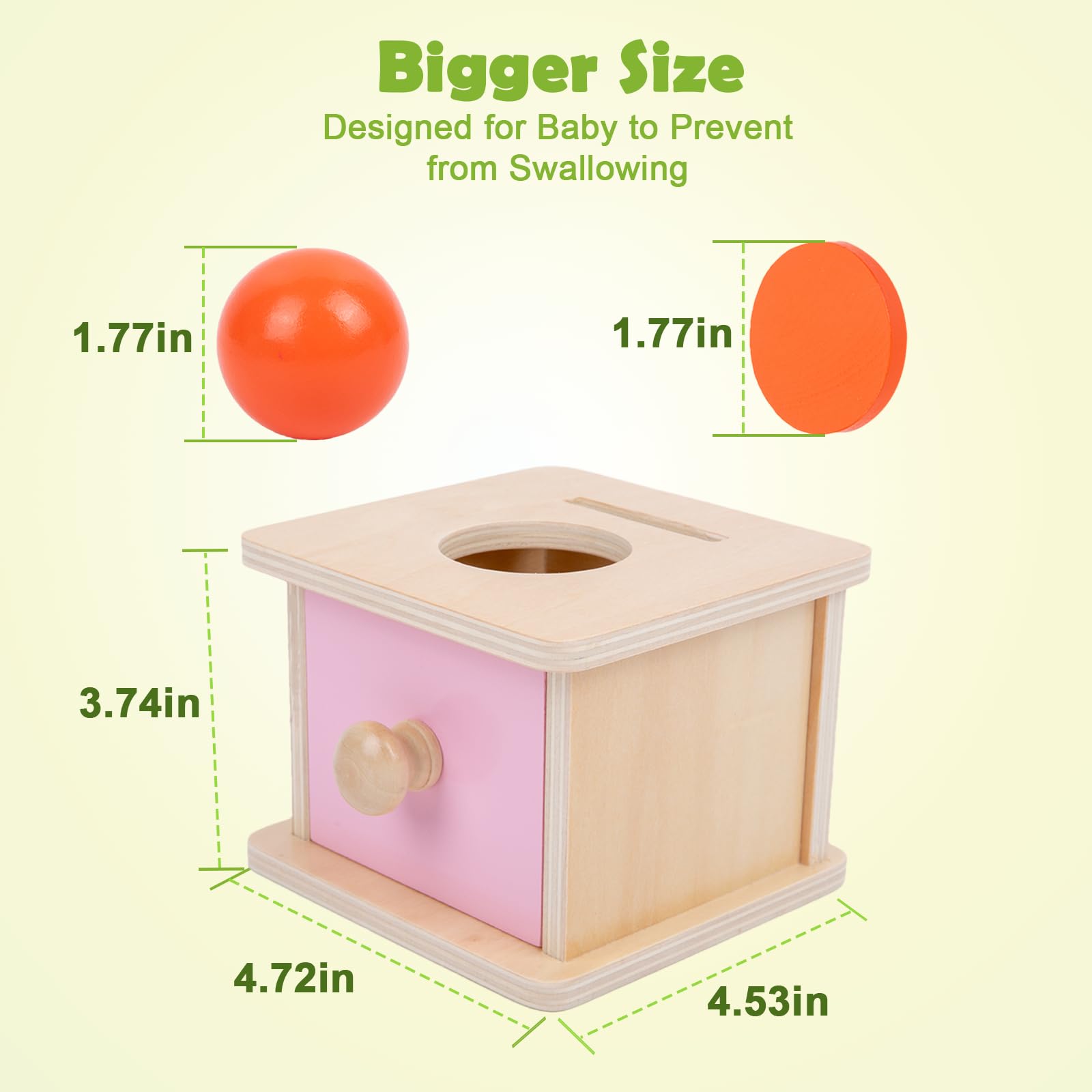 Adena Montessori coin box pink door drawer supports early object placement and sorting.