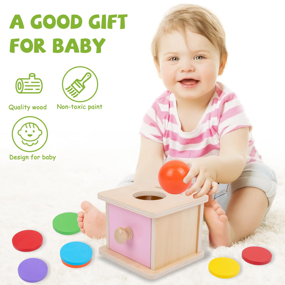 Adena Montessori coin box two-in-one design encourages slot placement and disc dropping.