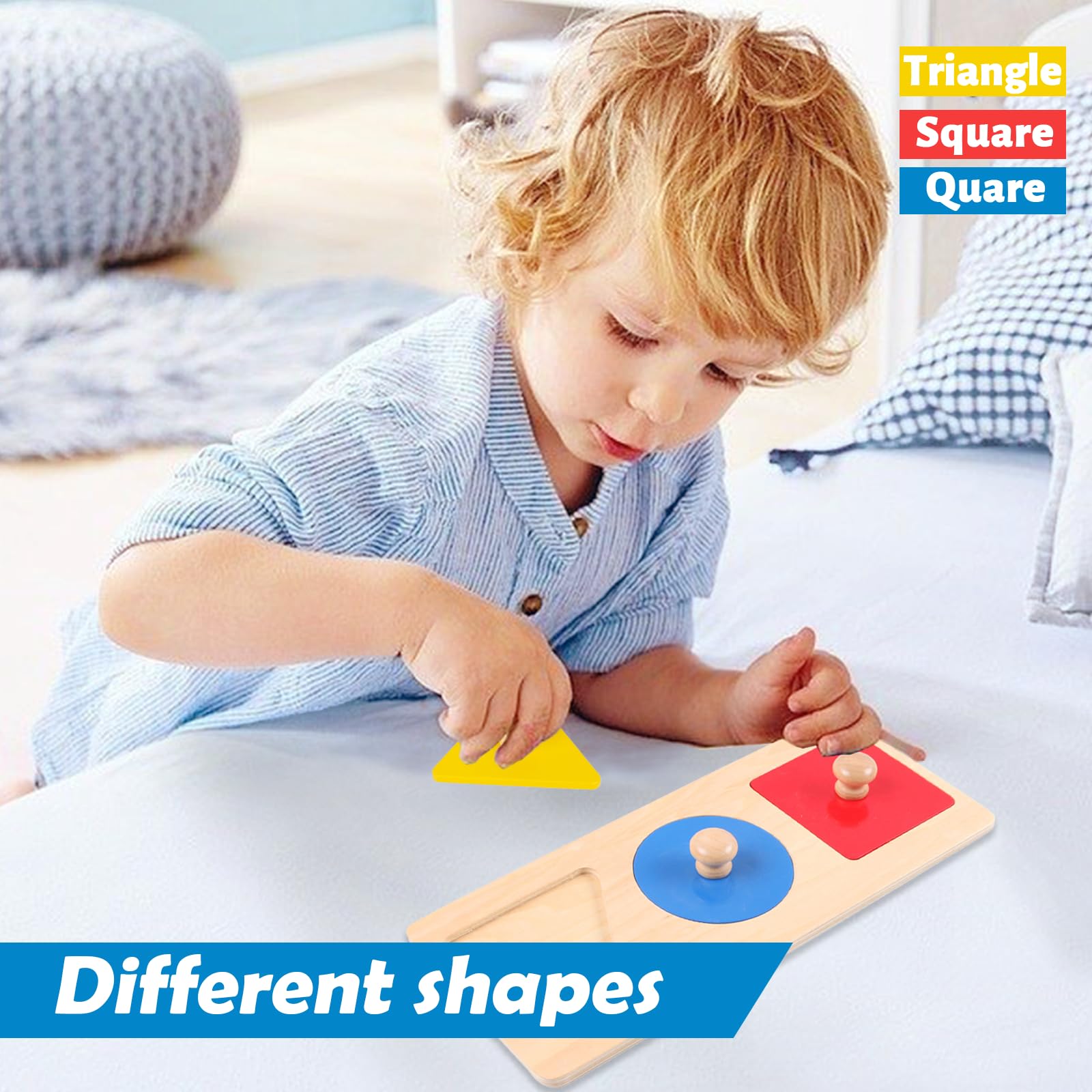 Adena Montessori color puzzle board with yellow shapes for visual discrimination