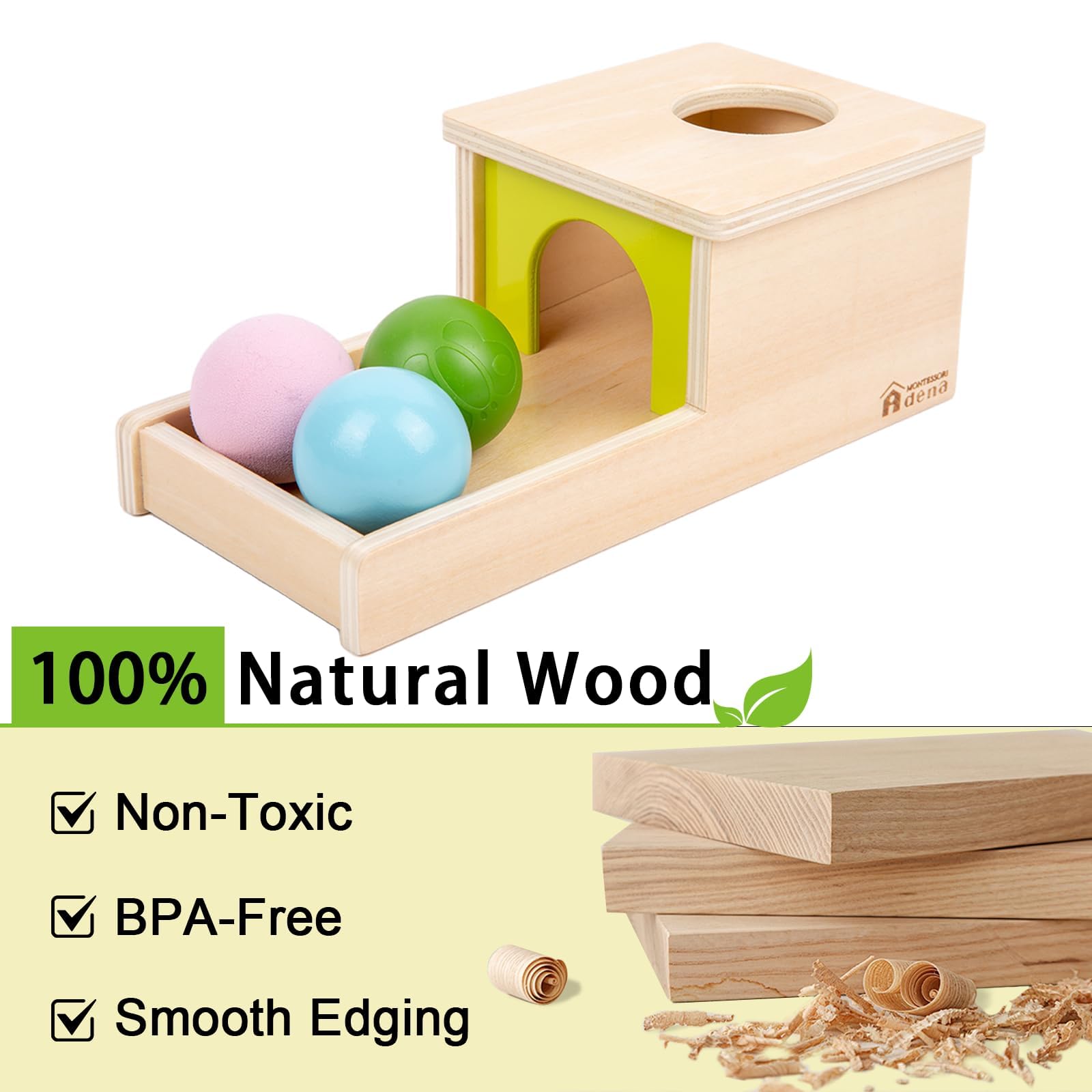 Adena Montessori box holes demo showing insertion and object interaction