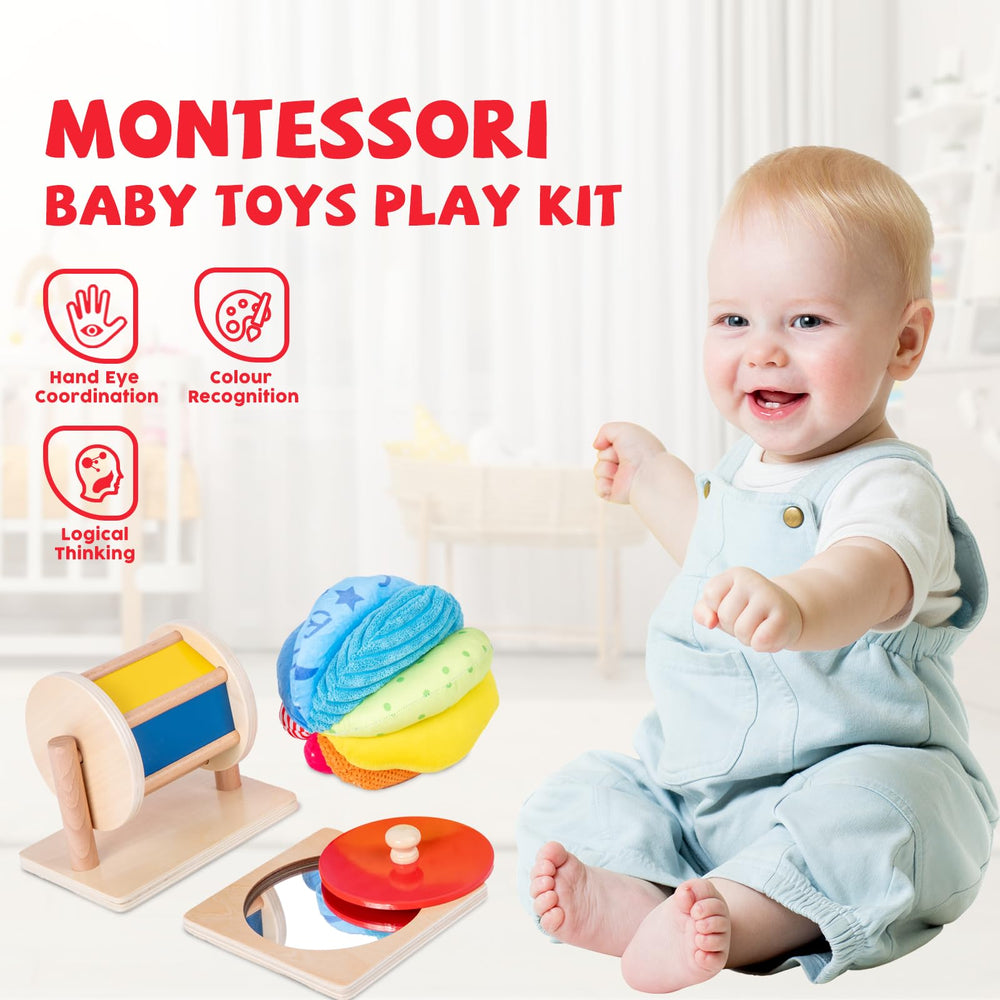 Adena Montessori rainbow fabric ball promotes color interaction and sensory play.
