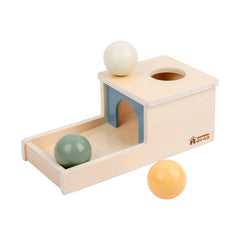 Adena Montessori object permanence box with tray and three wooden balls for early learning