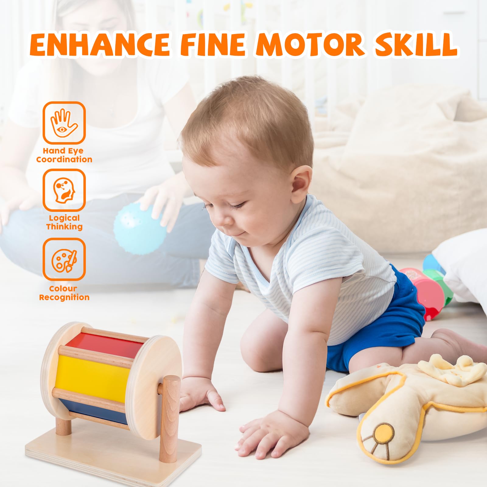 Adena Montessori rainbow fabric ball encourages safe grasping and texture exploration.