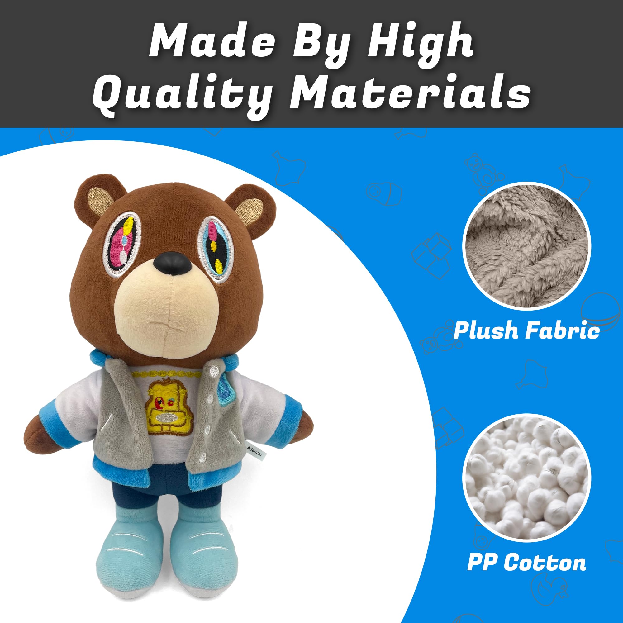 Adenzai Kanye Bear Plush close-up face emphasizing friendly expression and durable stitching.