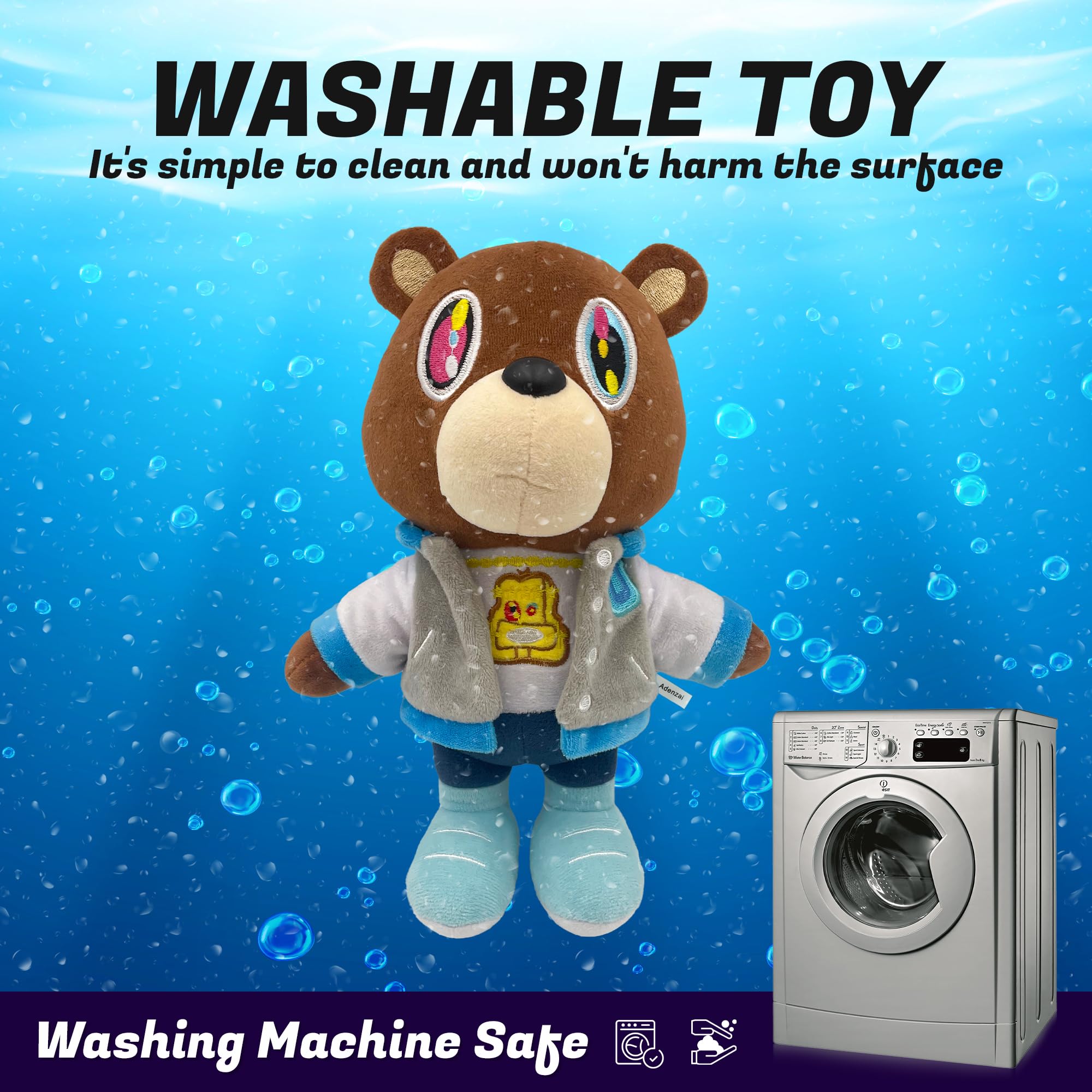 Adenzai Kanye Bear Plush side view highlighting portable size for easy carry.