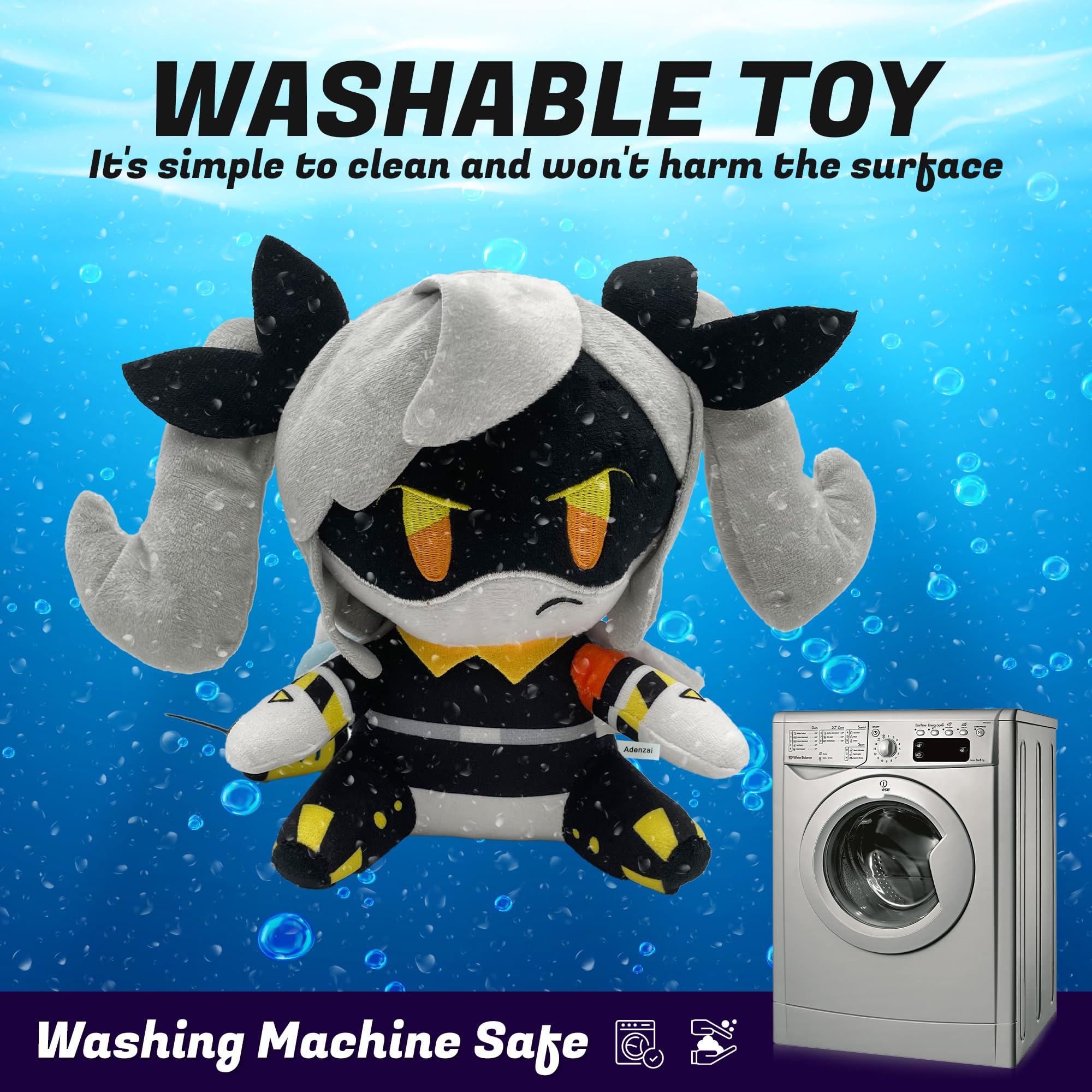 Adenzai plush doll in box highlights gift-ready presentation for fans.