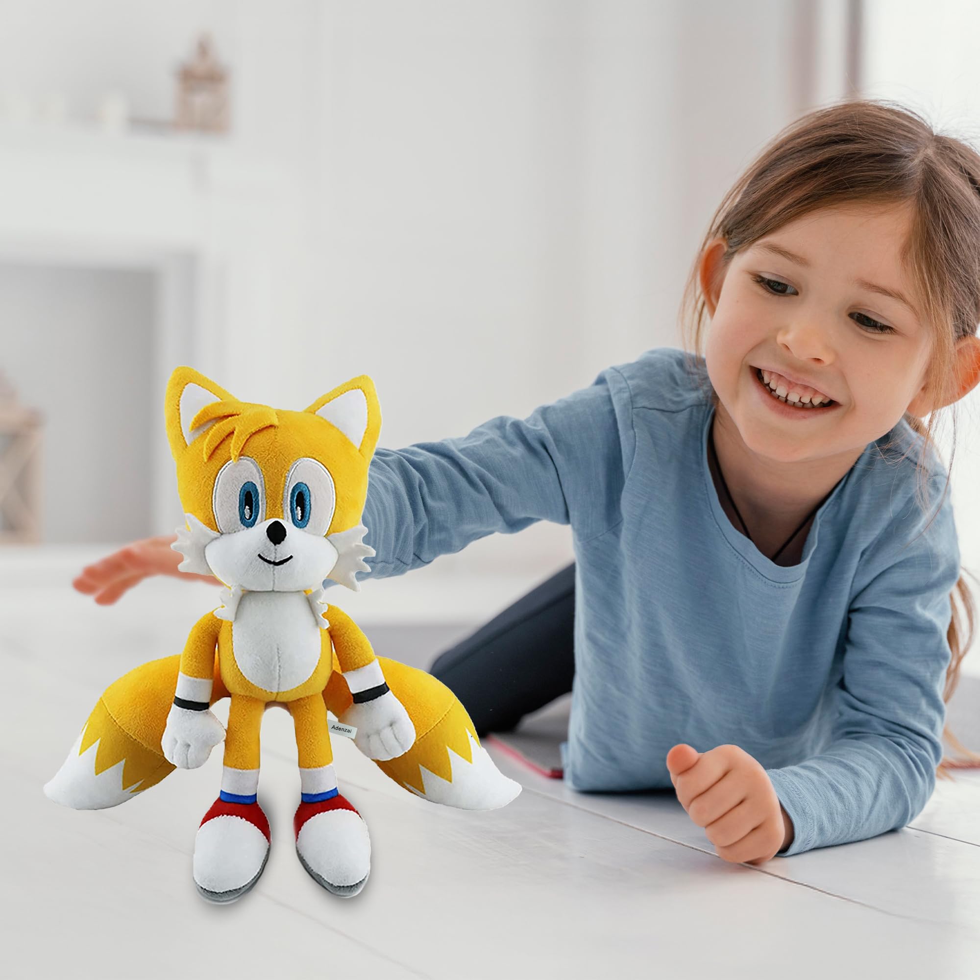 Adenzai plush toy 12in yellow with kids, perfect for imaginative play.
