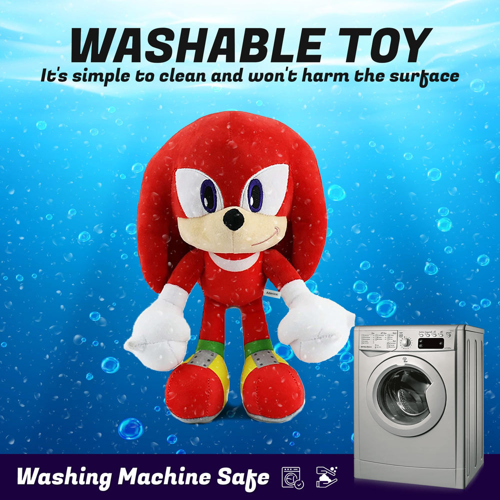 Adenzai red plush toy close-up soft fabric inviting tactile exploration.