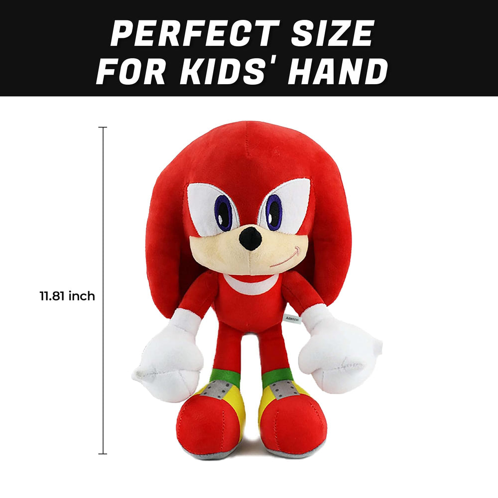 Adenzai red plush toy bright color stands out on shelves and beds.