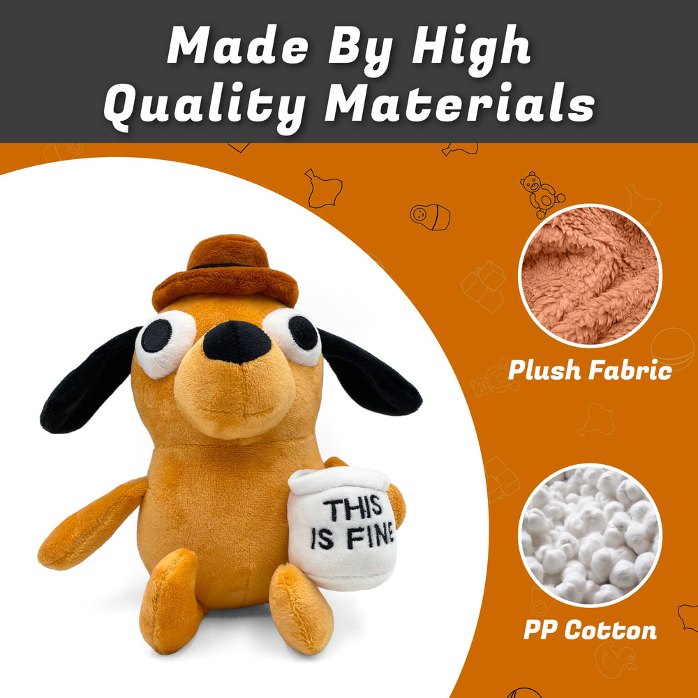 Adenzai This Is Fine dog plushie presented as a giftable meme item.