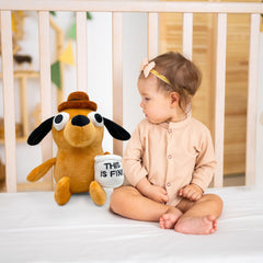 Adenzai This Is Fine dog plushie adds humorous office decor to any desk.