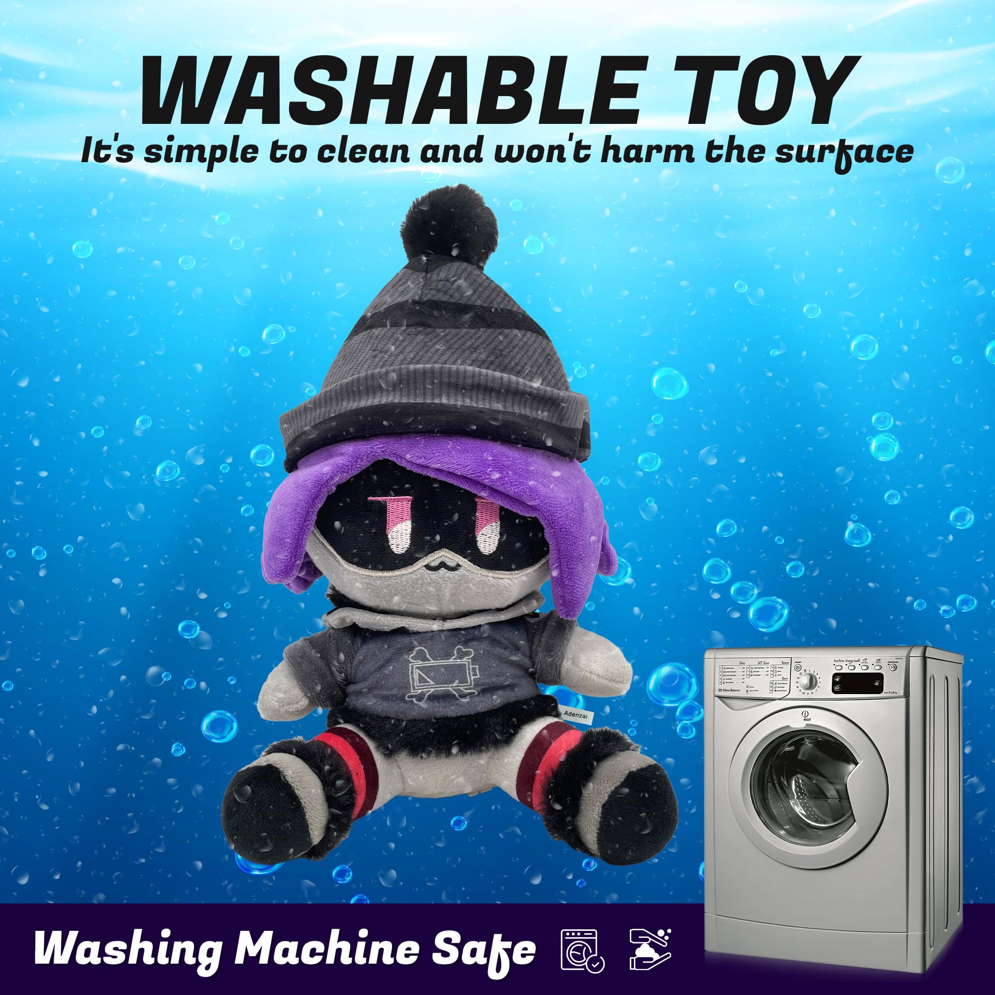 Adenzai Uzi plush shows detailed design with vibrant colors for display.