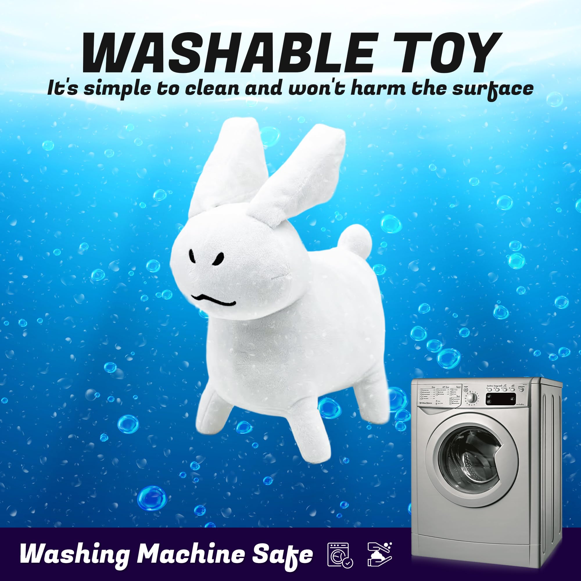 Adenzai white rabbit plush closeup showcasing soft fur and friendly features.