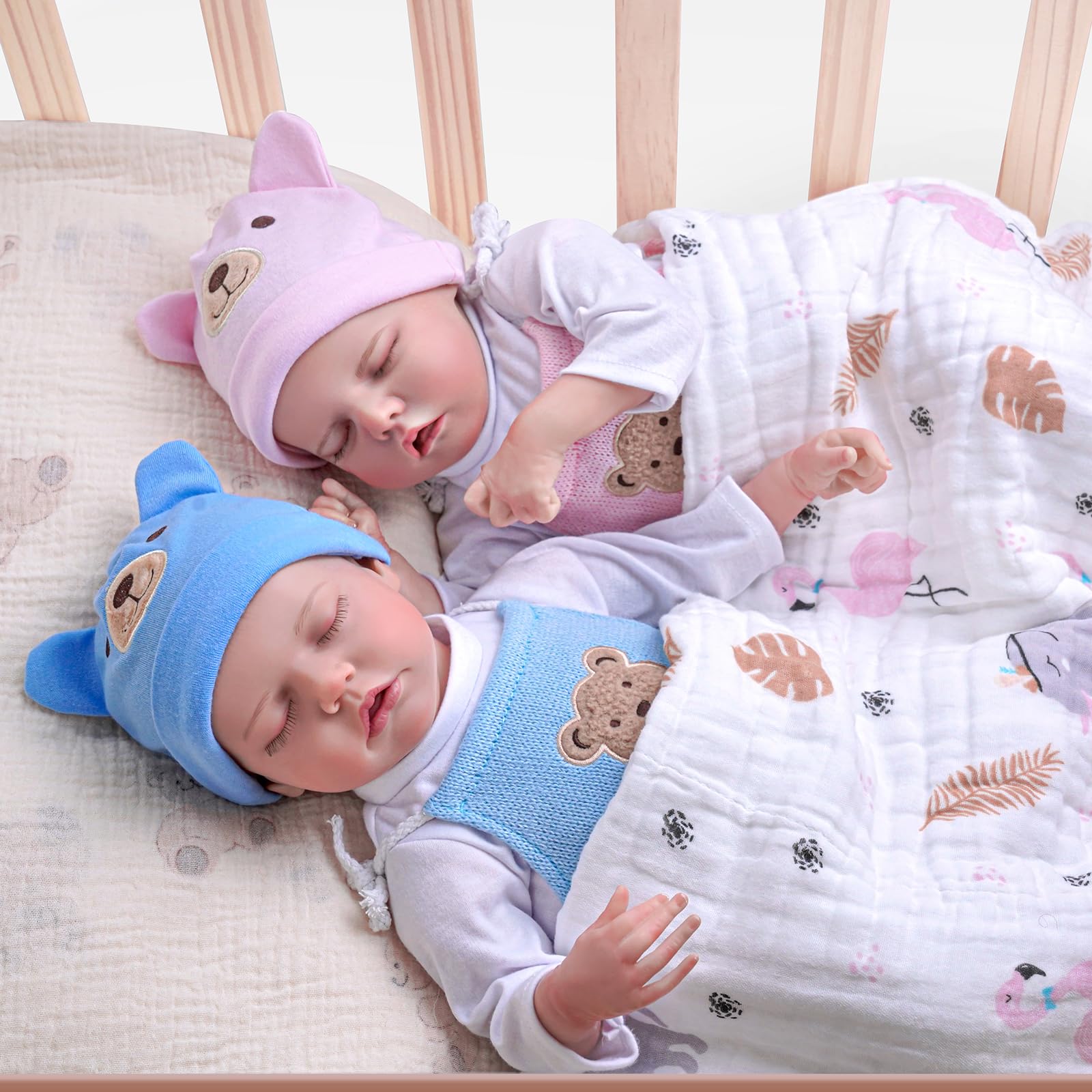 ADFO twins wearing headbands and hats for imaginative role-play.