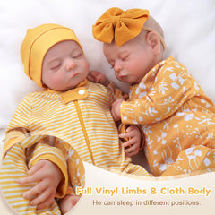 ADFO twins in headband and hat highlighting newborn realism