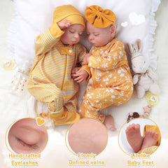 Pink sister and blue brother outfits on ADFO twins for storytelling