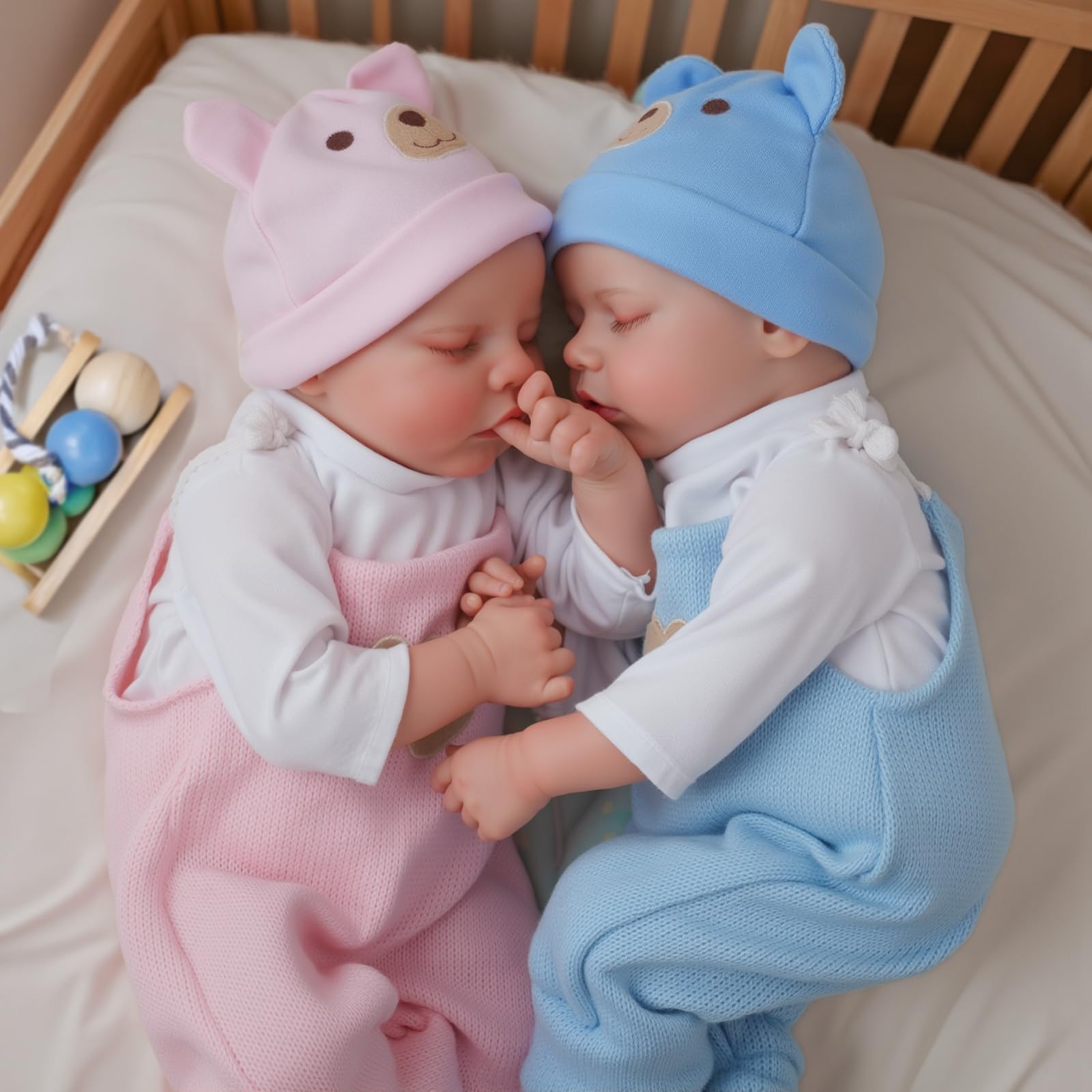 ADFO lifelike twin dolls in outfits with poseable bodies for imaginative play.