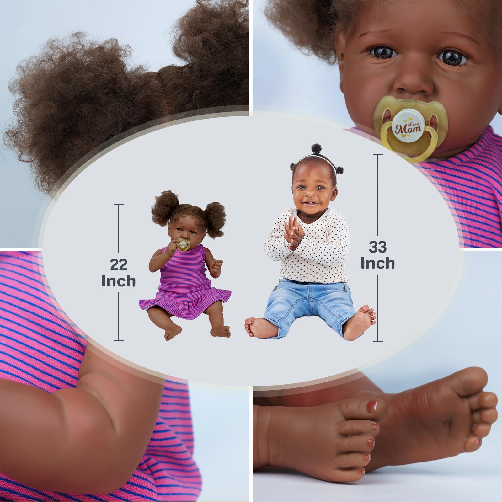 ADFO Reborn Black Baby Doll face close-up showing realistic veins for lifelike display.