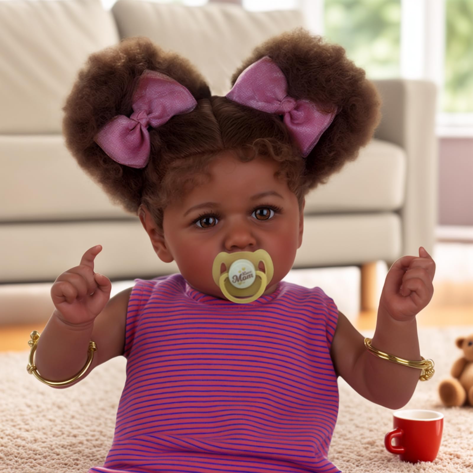 ADFO Reborn Black Baby Doll hands and feet with tiny nails and palm lines.
