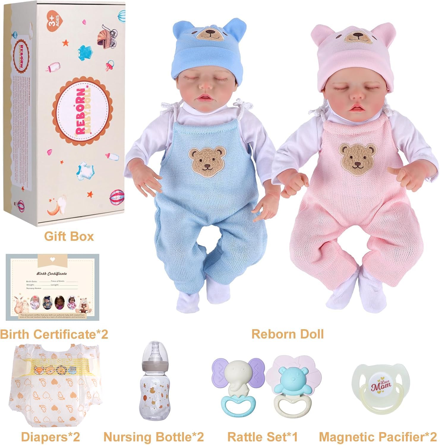 ADFO twin dolls gift-ready package ideal for kids age 3 and up.