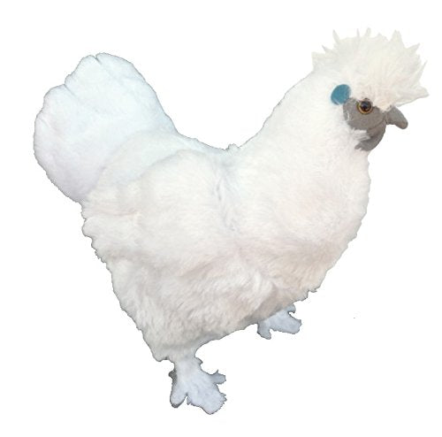 Adore Plush Puffy Silkie Chicken stands upright with soft, squeezable fabric for cuddles and play.