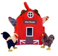 Adore Plush 12-inch Hen House front view with soft hens for imaginative play
