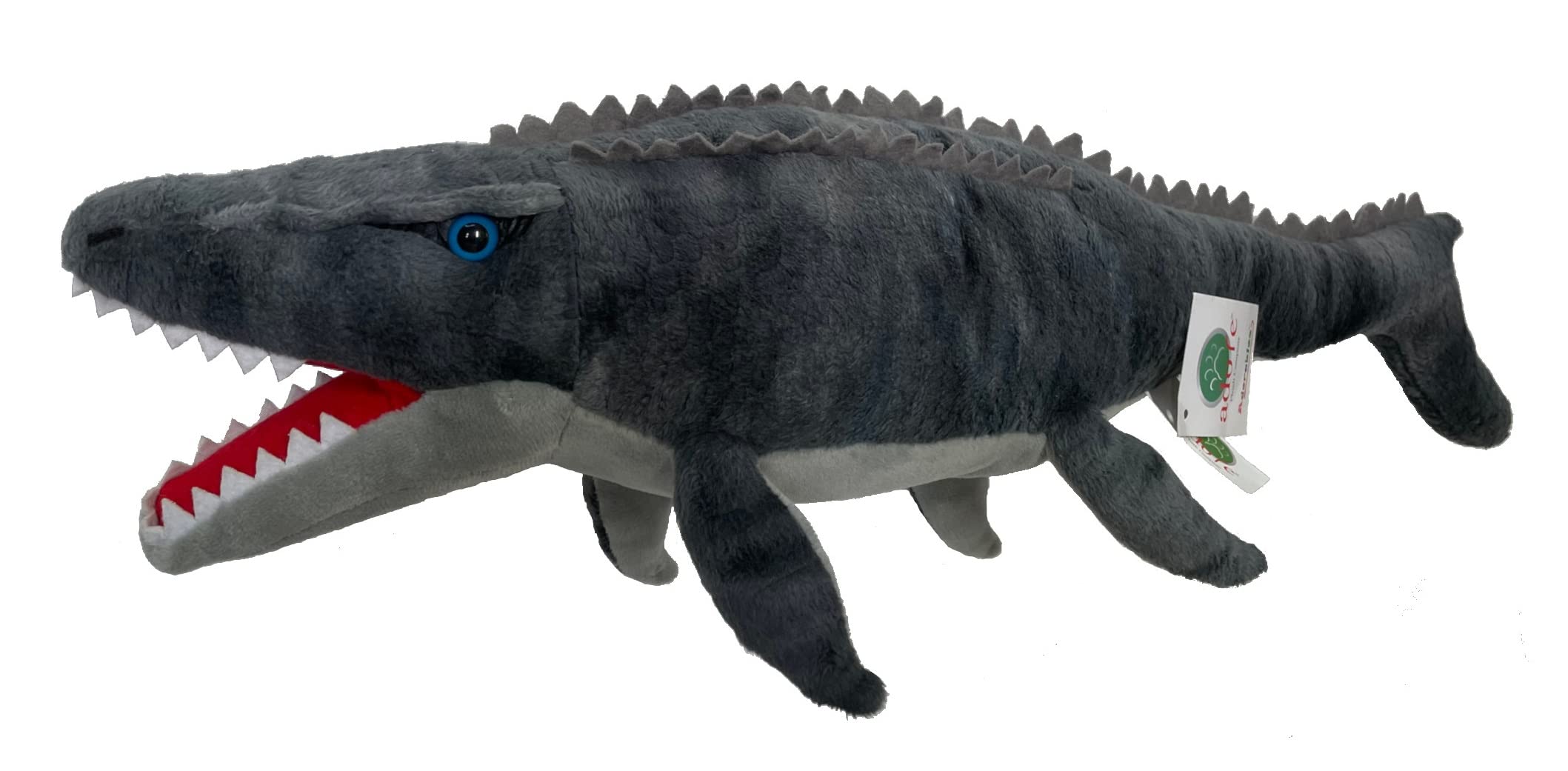 Adore Plush Moby Mosasaurus full-body view, perfect cuddle companion for imaginative play.
