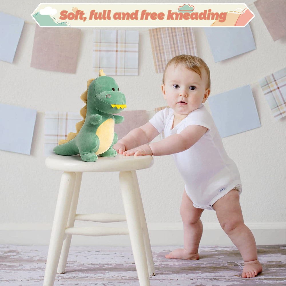 Adorlynetty dinosaur plush green eyes provide a friendly, comforting look.