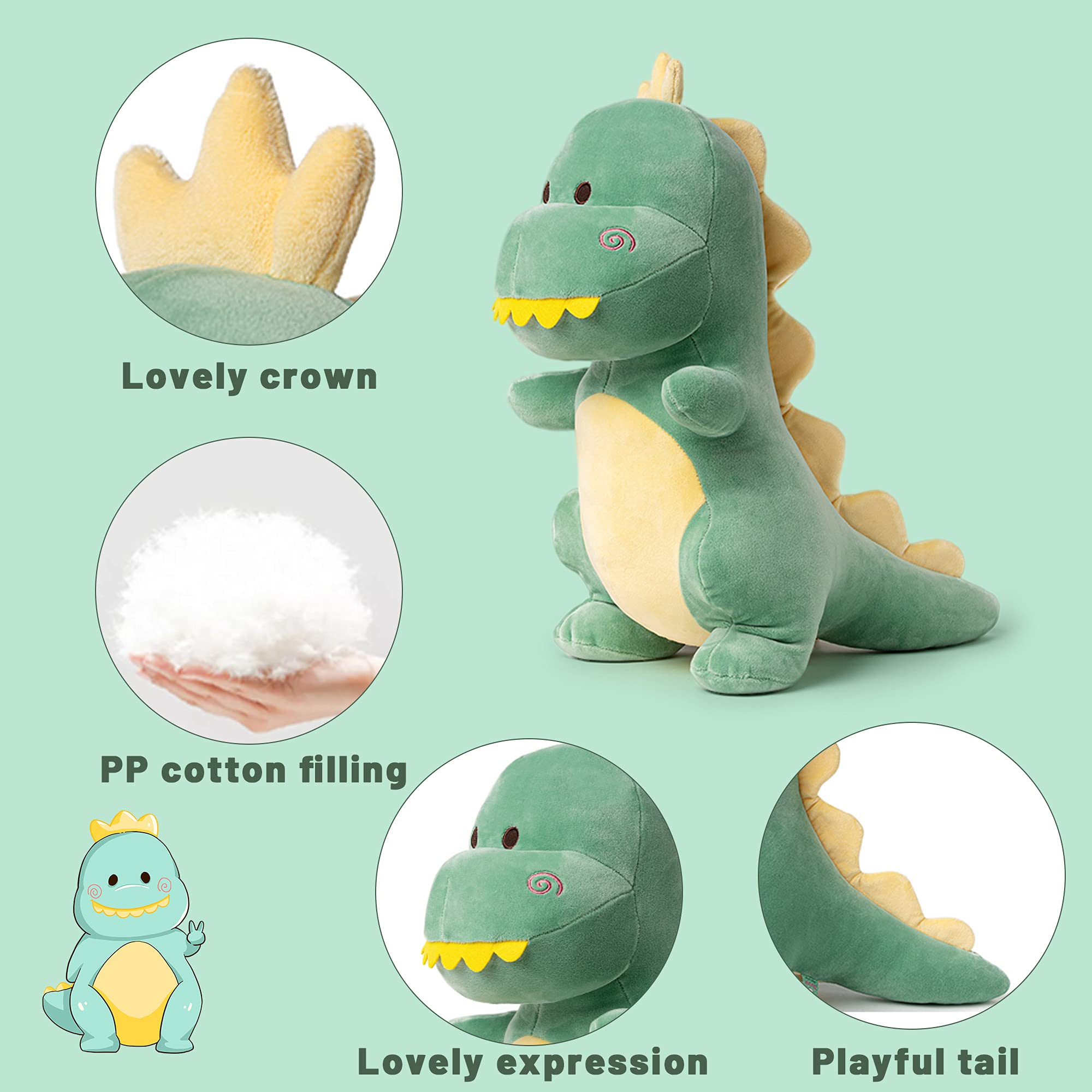 Adorlynetty dinosaur plush green fabric feels soft and skin-friendly.