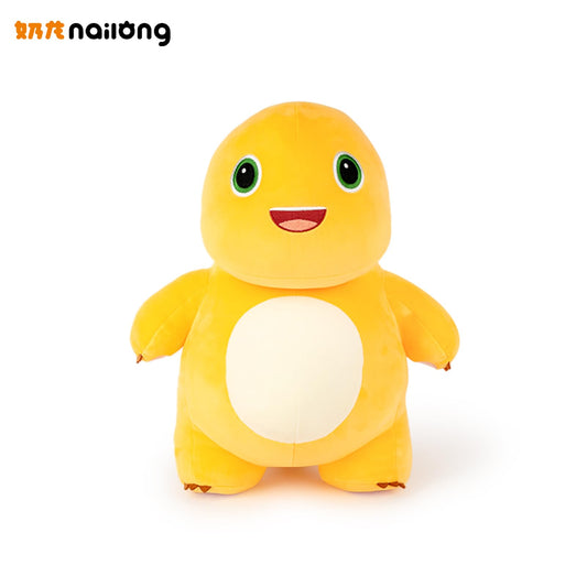 Adorlynetty Nailong dinosaur yellow plush face close-up shows friendly expression.