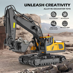 ADTHLIER RC excavator side view showing 680-degree rotation for creative play