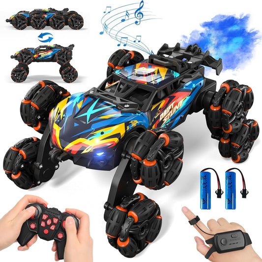 ADUSRIZ 8WD gesture car front view with LED lights for vivid action play.