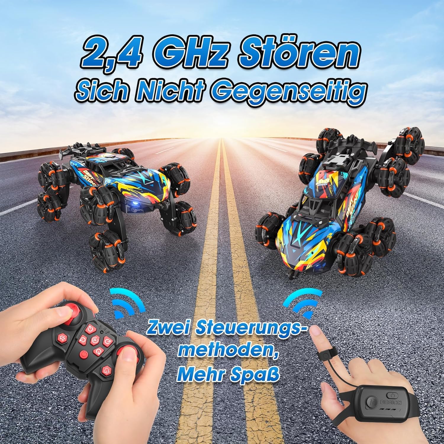 ADUSRIZ 8WD remote and gesture control in action for two-mode play.