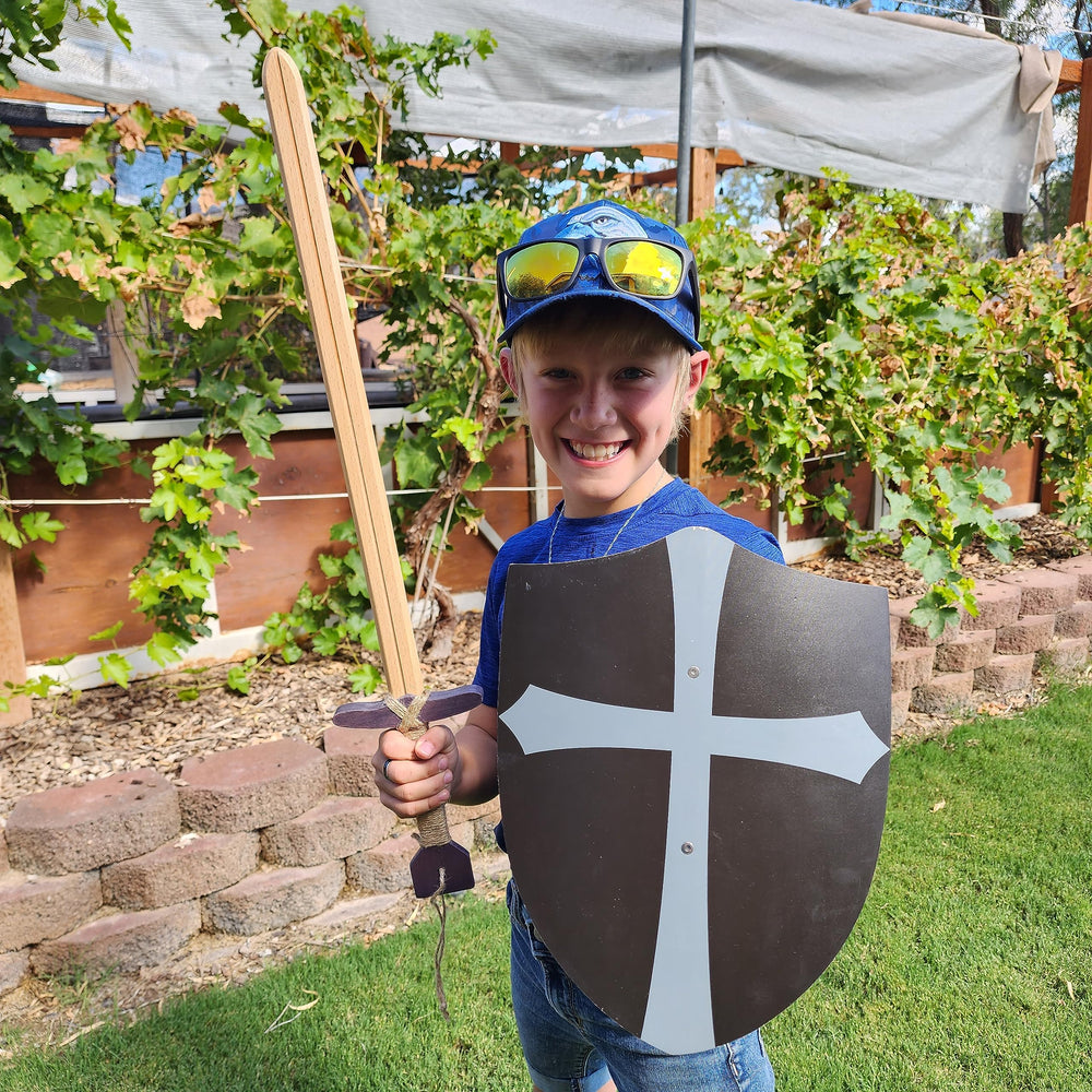 Adventure Awaits! Knight Shield 2-pack side view, safe blunt edges for kid-friendly play.