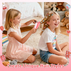 Child-friendly stamper in use, creating secure hair gems with a simple press