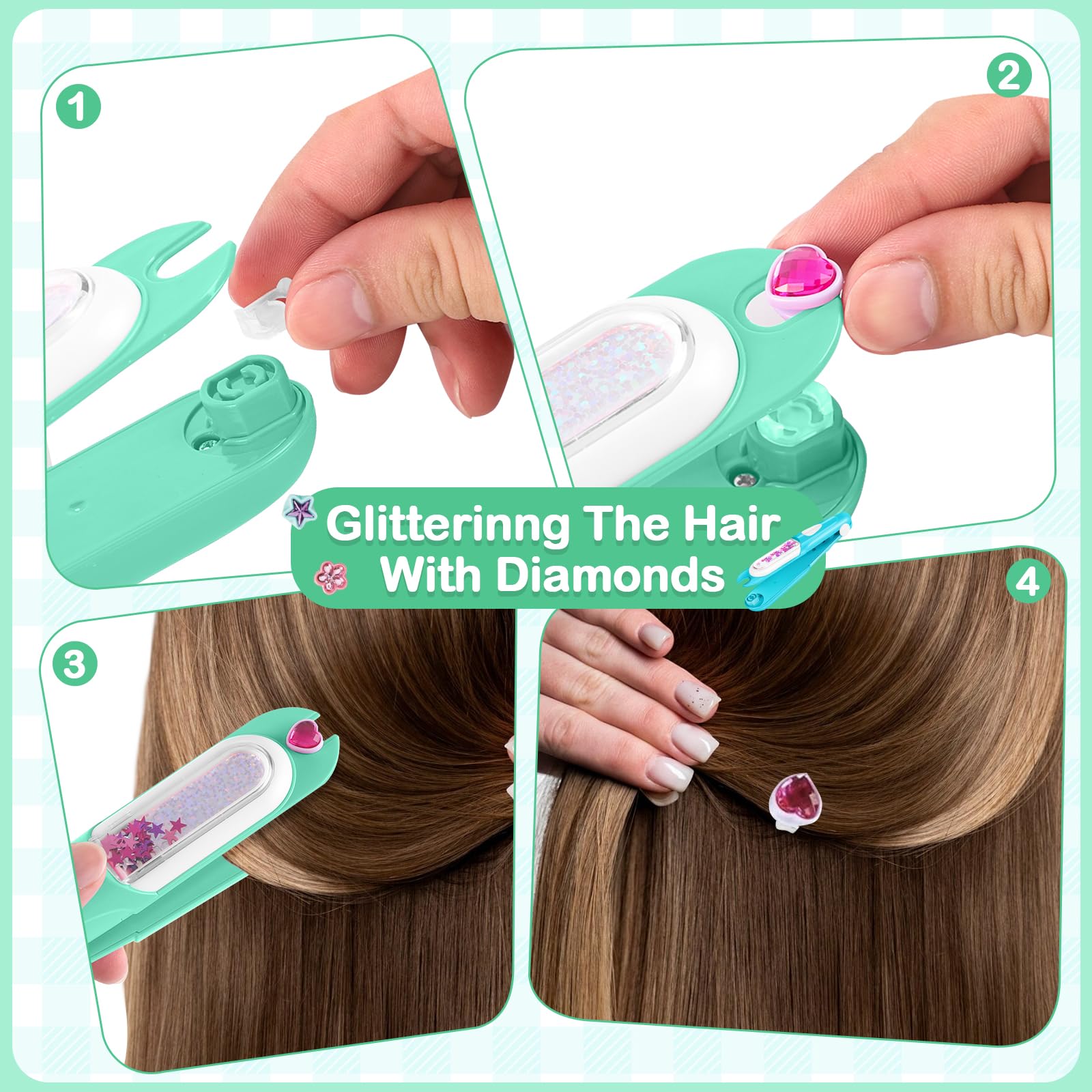 ADXVR Hair Gem Stamper Kit with rhinestones for versatile party-ready looks.