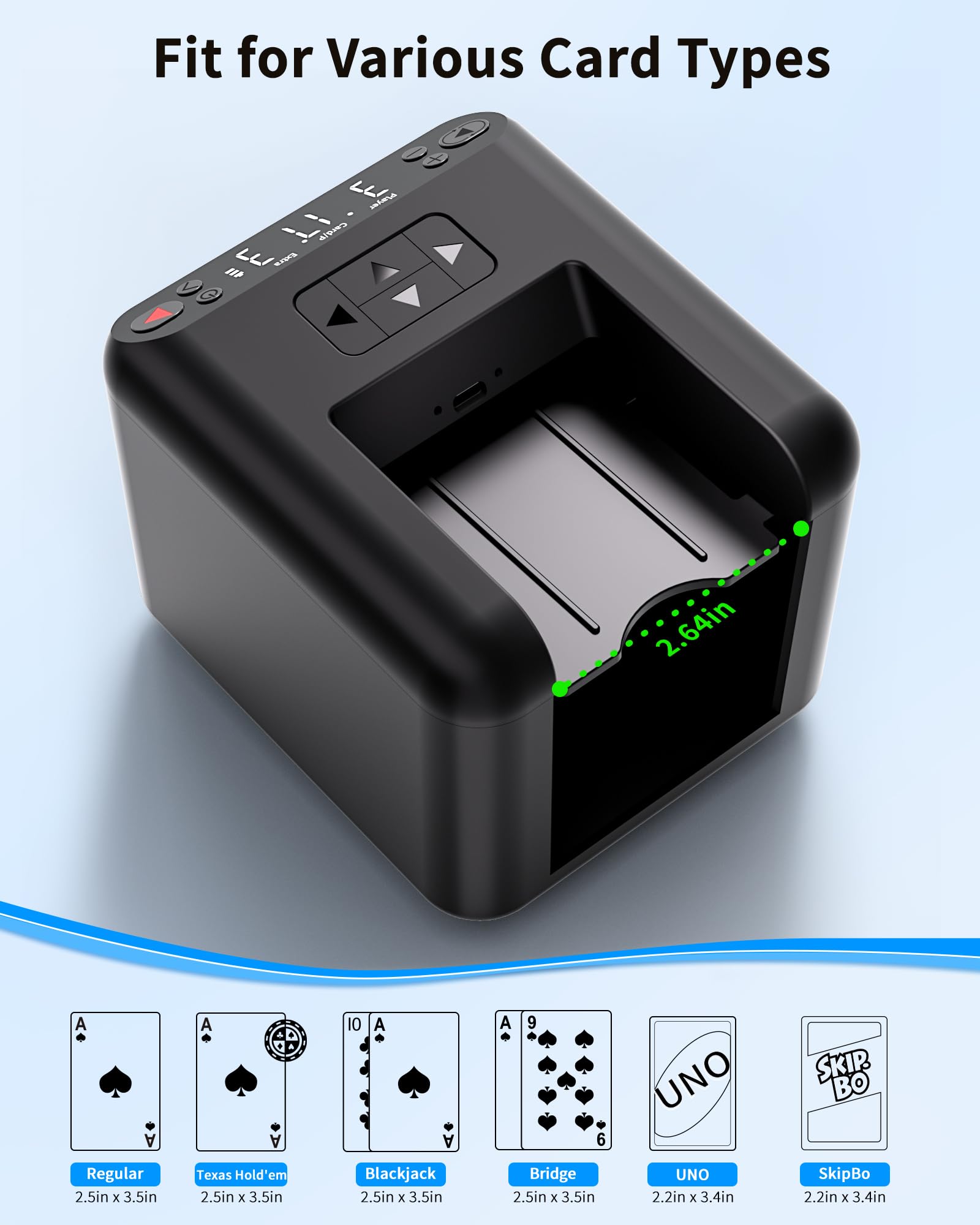 ADZERD card dealer machine powered by rechargeable battery for cordless play.