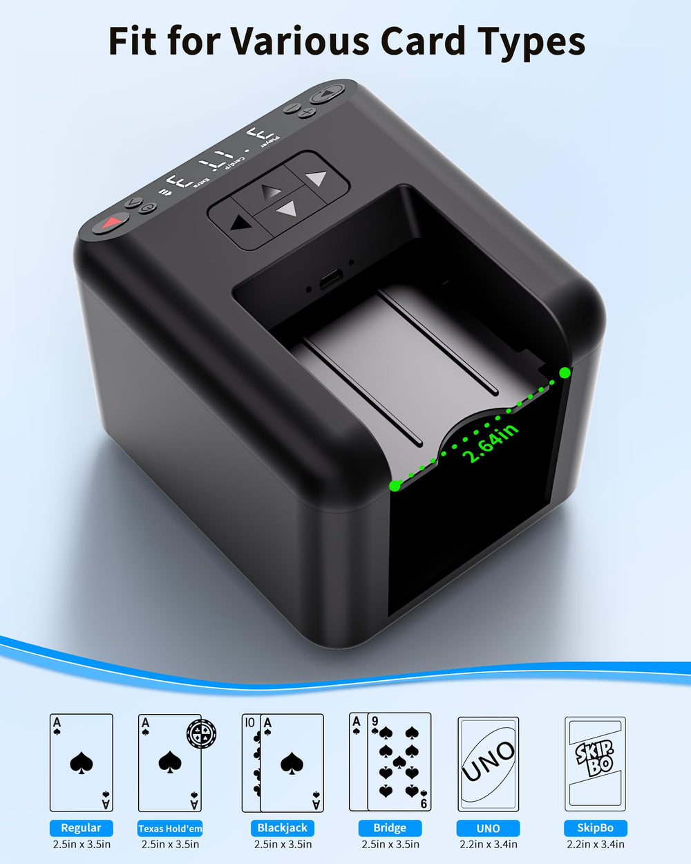 ADZERD card dealer machine powered by rechargeable battery for cordless play.
