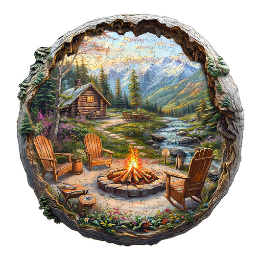 Aeekdook wooden puzzle bonfire scene for cozy family puzzle time.